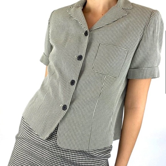 Short Sleeve Vintage Houndstooth Blazer Blouse - Picture 2 of 8
